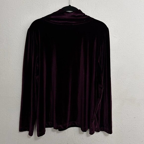 Loft Plush Velvet Turtleneck Top Puffed Long Sleeves Size XXL Burgundy Purple - Picture 7 of 10